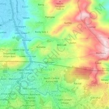 Mapa topográfico Central Ambiong, altitud, relieve