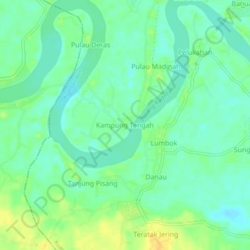 Mapa topográfico Kampung Tengah, altitud, relieve