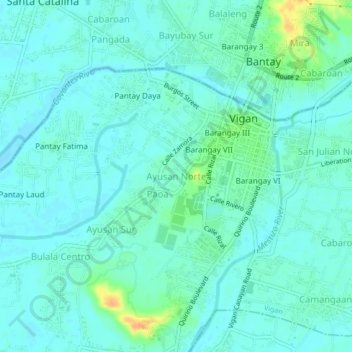 Mapa topográfico Ayusan Norte, altitud, relieve