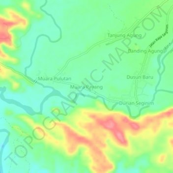 Mapa topográfico Muara Payang, altitud, relieve