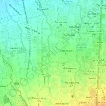 Mapa topográfico Bucandala 4, altitud, relieve