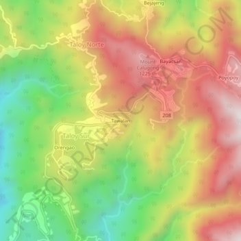 Mapa topográfico Tawalan, altitud, relieve