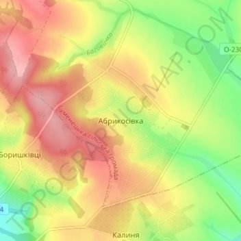 Mapa topográfico Abrykosivka, altitud, relieve