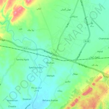 Mapa topográfico Dina, altitud, relieve