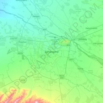 Mapa topográfico Samarcanda, altitud, relieve