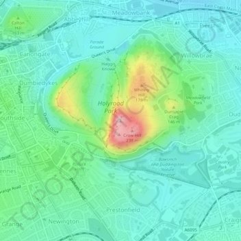Mapa topográfico Arthur's Seat, altitud, relieve