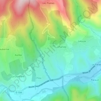 Mapa topográfico Les Cheynes, altitud, relieve