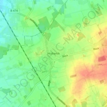 Mapa topográfico Holtwick, altitud, relieve