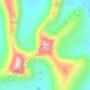 Mapa topográfico Veslesmeden, altitud, relieve