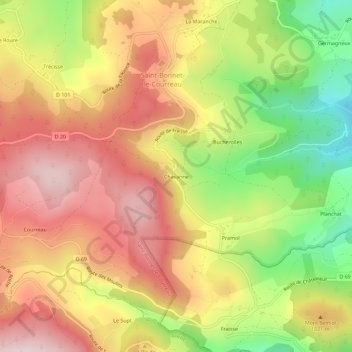 Mapa topográfico Chavanne, altitud, relieve