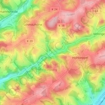 Mapa topográfico Köttingen, altitud, relieve