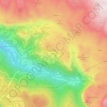Mapa topográfico Lazine, altitud, relieve