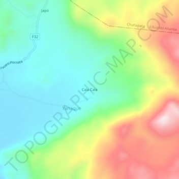 Mapa topográfico Cala Cala, altitud, relieve