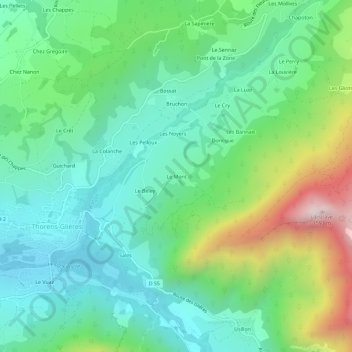 Mapa topográfico Le Mont, altitud, relieve