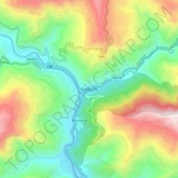 Mapa topográfico Singtam, altitud, relieve