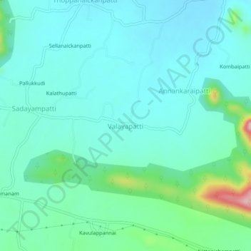 Mapa topográfico Valayapatti, altitud, relieve