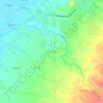 Mapa topográfico Binaliw, altitud, relieve