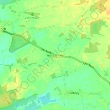 Mapa topográfico West Bilney, altitud, relieve