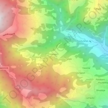 Mapa topográfico Khuijeri, altitud, relieve