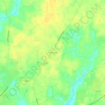 Mapa topográfico Cross Keys, altitud, relieve