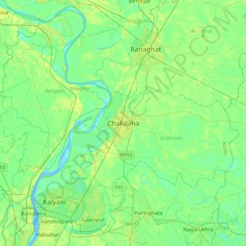 Mapa topográfico Chakdaha, altitud, relieve