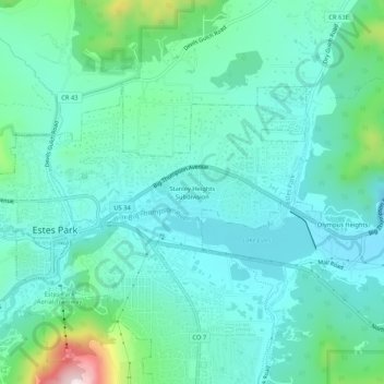 Mapa topográfico Stanley Heights Subdivision, altitud, relieve