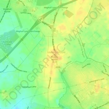 Mapa topográfico Melling Mount, altitud, relieve