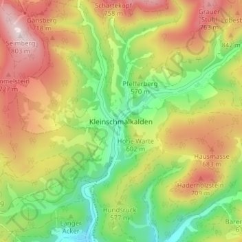 Mapa topográfico Kleinschmalkalden, altitud, relieve