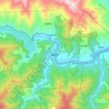 Mapa topográfico Bikou, altitud, relieve