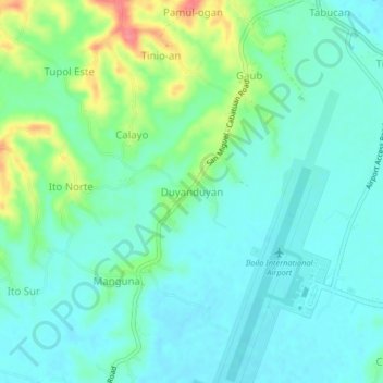 Mapa topográfico Duyanduyan, altitud, relieve