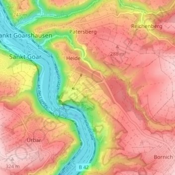 Mapa topográfico Siedlung Loreley, altitud, relieve