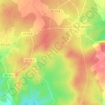 Mapa topográfico Alto de los Guijos, altitud, relieve