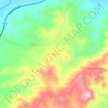 Mapa topográfico Tizi Elouan, altitud, relieve