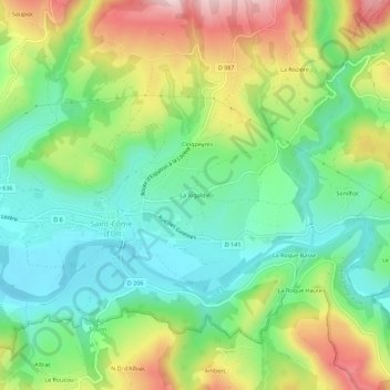 Mapa topográfico La Rigaldie, altitud, relieve