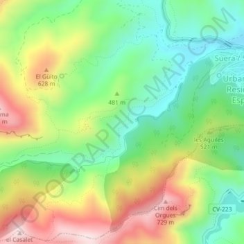 Mapa topográfico Suera Alta, altitud, relieve