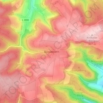 Mapa topográfico Bosseborn, altitud, relieve