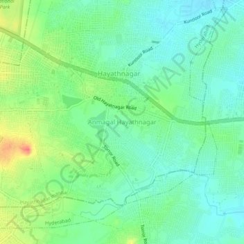 Mapa topográfico Anmagal Hayathnagar, altitud, relieve