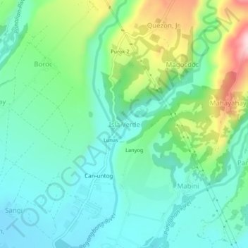 Mapa topográfico Isla Verde, altitud, relieve