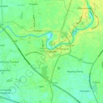 Mapa topográfico Plaridel, altitud, relieve