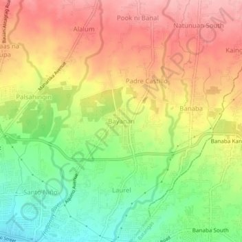 Mapa topográfico Bayanan, altitud, relieve