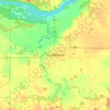 Mapa topográfico Shellbrook, altitud, relieve