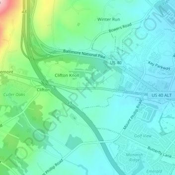 Mapa topográfico Braddock, altitud, relieve