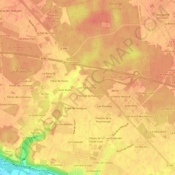 Mapa topográfico Les Patouilleries, altitud, relieve