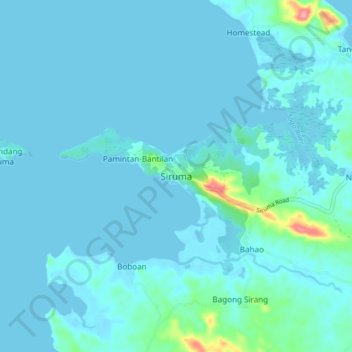 Mapa topográfico Siruma, altitud, relieve