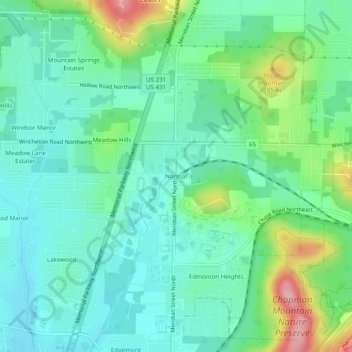 Mapa topográfico Normal, altitud, relieve