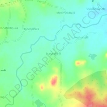 Mapa topográfico Haralahalli, altitud, relieve