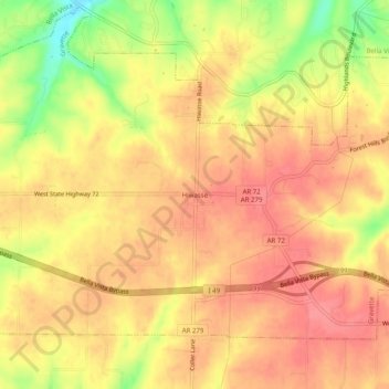 Mapa topográfico Hiwasse, altitud, relieve