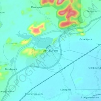 Mapa topográfico Annavaram, altitud, relieve