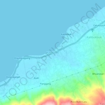 Mapa topográfico Kaliasem, altitud, relieve