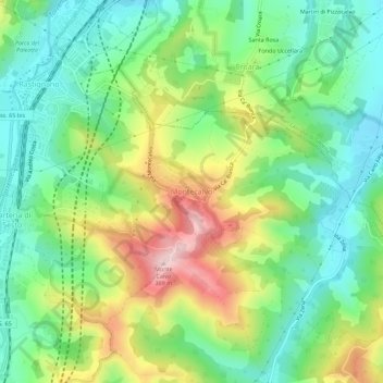 Mapa topográfico Montecalvo, altitud, relieve